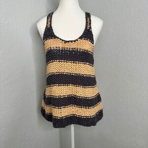 Free People stars that shine‎ striped Crochet Tank Top Sleeveless Blue Beige XS